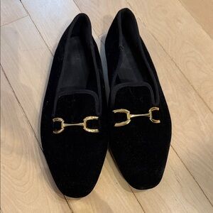Zara Black Loafers with Gold Detail